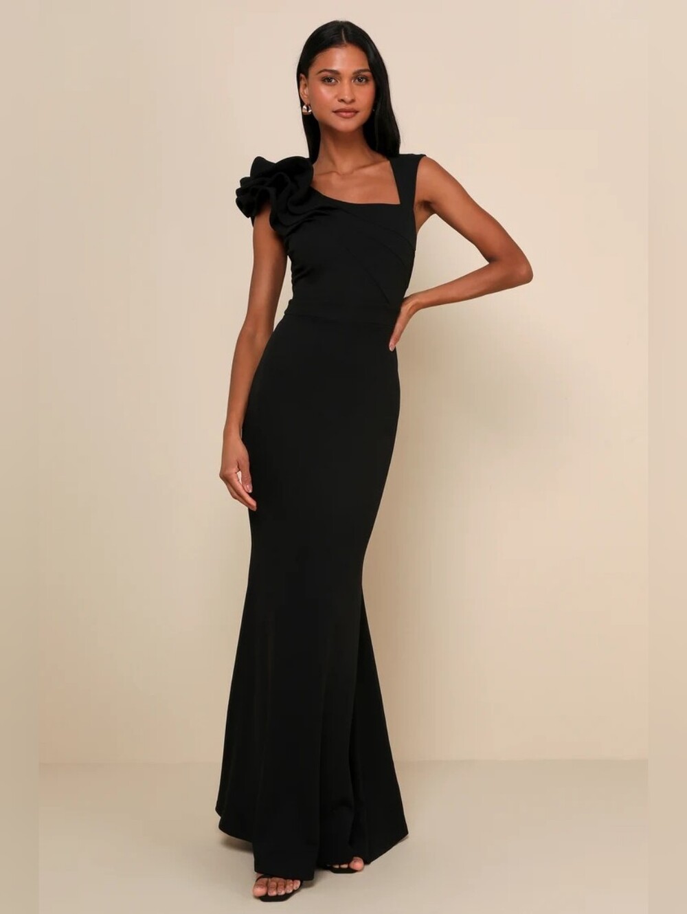 Lulus Lucette Black Sleeveless Ruffled Mermaid Maxi Dress Size Medium